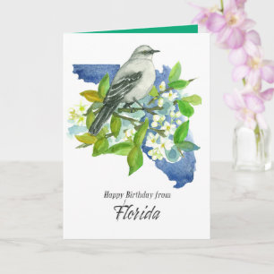 Happy Birthday from Florida Mockingbird Flowers Card