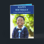 Happy Birthday from grandmother message photo card<br><div class="desc">Happy Birthday from Grandmother message photo card. Happy Birthday typed on front. Blue and white theme for the writing and background. Vibrant turquoise on the inside. Suitable for a portrait photo. Upright. Type your message inside. Do you want to put a photograph on the card– a photograph of the birthday...</div>