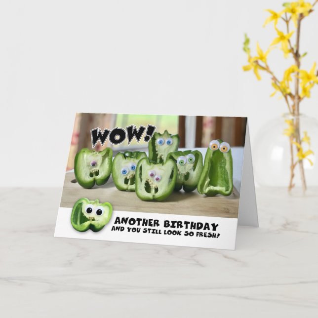 Happy Birthday From Group Funny Googly Eye Peppers Card (Yellow Flower)