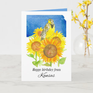 Happy Birthday from Kansas Meadowlark Sunflowers Card