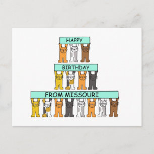 Happy Birthday from Missouri Cartoon Cats Postcard