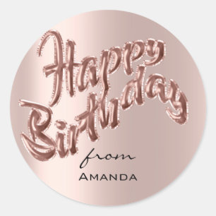 Happy Birthday From Name Balloons Rose Pink Classic Round Sticker