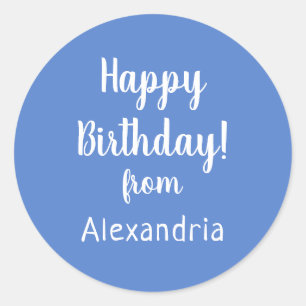 Happy Birthday from Name Pastel Blue Birthday Classic Round Sticker