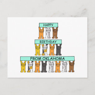 Happy Birthday from Oklahoma Cartoon Cats Postcard