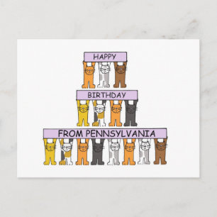 Happy Birthday from Pennsylvania Cartoon Cats Postcard