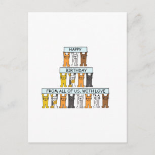 Happy  Birthday from the Group  Cartoon Cats Postcard