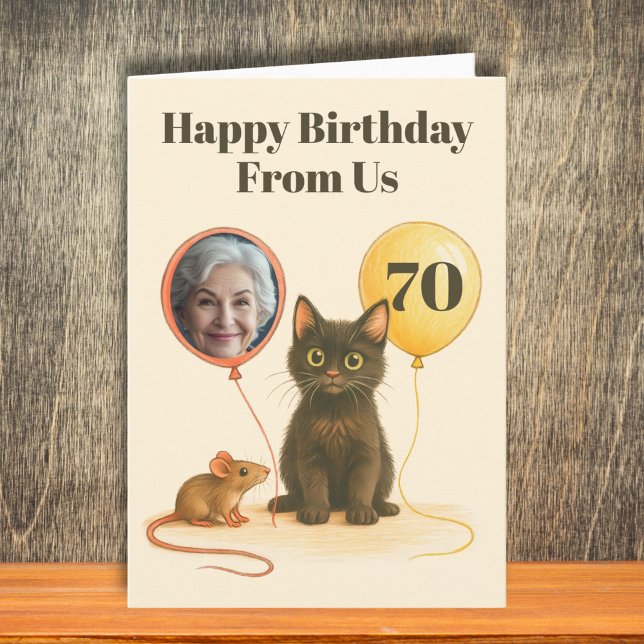 Happy Birthday from Us, Cat and Mouse photo card,  Card (Creator Uploaded)