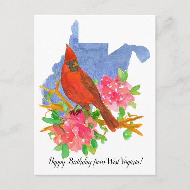 Happy Birthday from West Virginia Cardinal Flowers Postcard (Front)