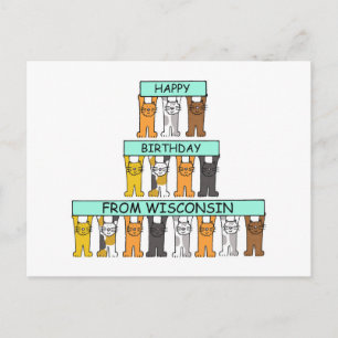 Happy Birthday from Wisconsin Cartoon Cats Postcard