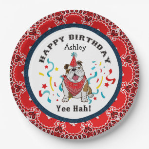 Happy Birthday from Your Bulldog Dog  Red Bandana Paper Plate