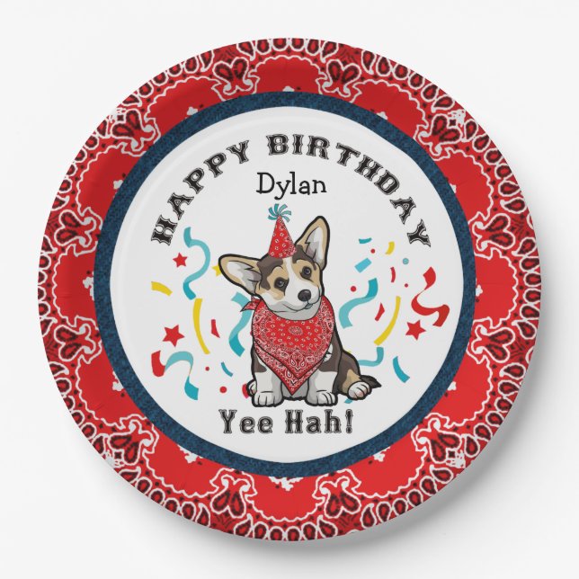 Happy Birthday from Your Corgi Dog  Red Bandana Paper Plate (Front)
