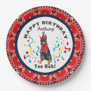 Happy Birthday from Your Doberman  Dog Red Bandana Paper Plate