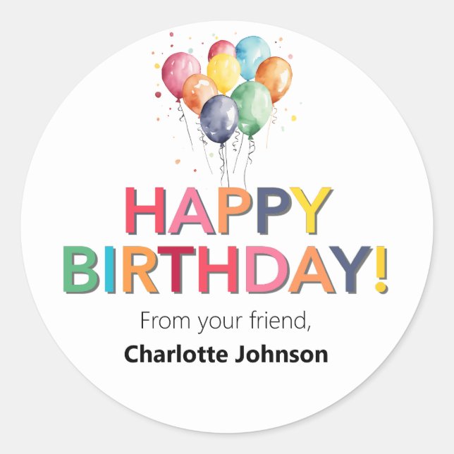 Happy Birthday From Your Friend Stickers Favours (Front)