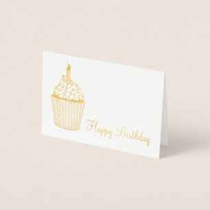 Happy Birthday Frosted Cupcake Sprinkles Candle Foil Card