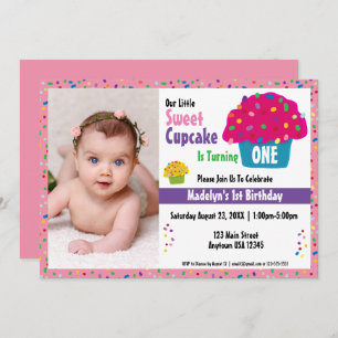 Happy Birthday Frosted Cupcake Sprinkles Invitation