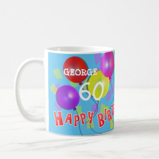Happy Birthday Fun 60th Milestone Personalised Coffee Mug (Left)