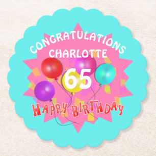 Happy Birthday Fun 65th Milestone Personalised Paper Coaster