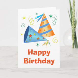 Happy Birthday Fun Blue And Yellow Hats Card