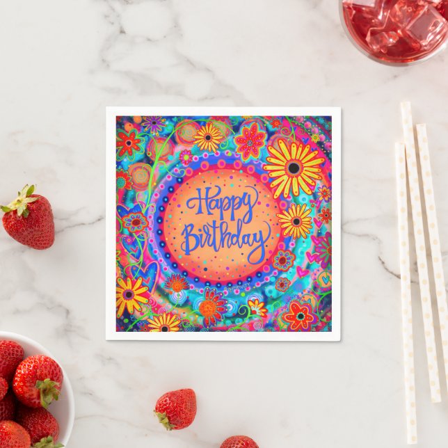 Happy Birthday Fun Colourful Floral Inspirivity Napkin (Insitu)