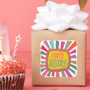 Happy Birthday Fun Colourful Trendy Inspirivity Square Sticker