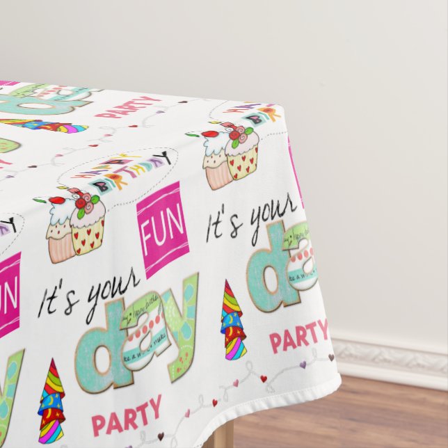 Happy Birthday FUN Cupcake Tablecloth  (In Situ)