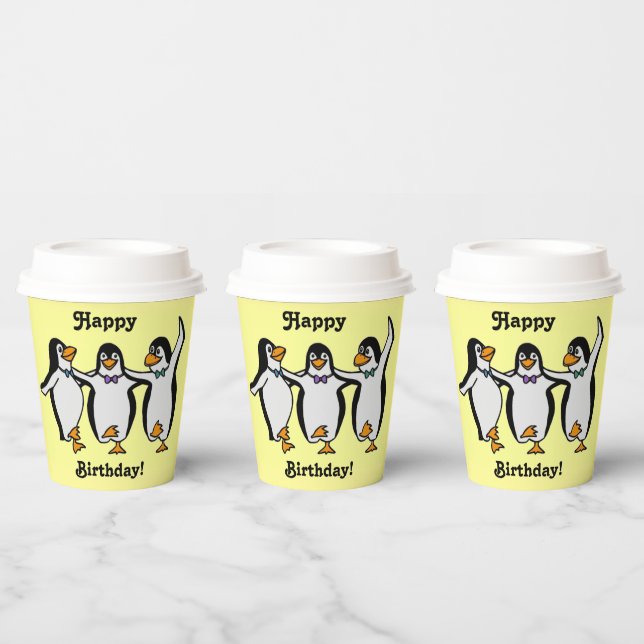Happy Birthday! Fun Dancing Penguins Paper Cups (Multi)