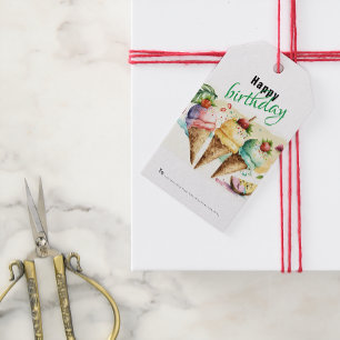 Happy Birthday, Fun Festive Ice Cream Cones Gift Tags