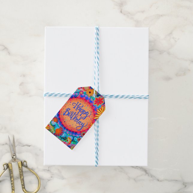 Happy Birthday Fun Floral Colourful Inspirivity Gift Tags (With Twine)