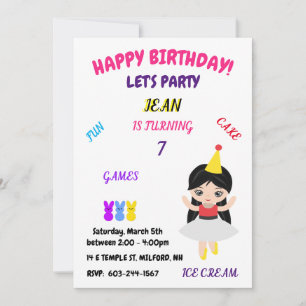"Happy Birthday" Fun, Games, Cake, ice cream,  Inv Invitation