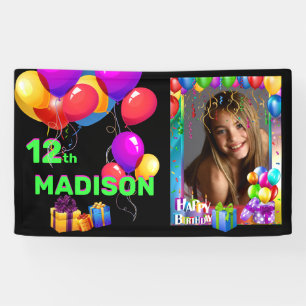 Happy Birthday Fun Kids Add Name & Age Photo Banner