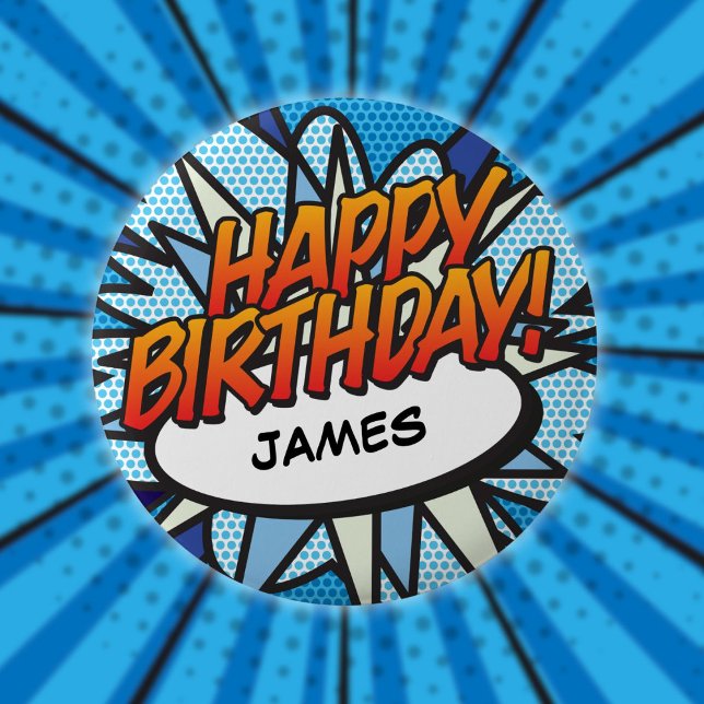HAPPY BIRTHDAY Fun Modern Comic Book 6 Cm Round Badge (HAPPY BIRTHDAY Fun Modern Comic Book Button)