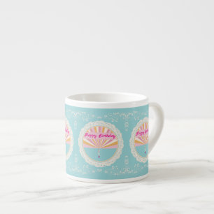 Happy Birthday Fun Mug, Blue Pink Rainbow Espresso Cup
