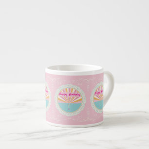 Happy Birthday Fun Mug, Cute Pink Rainbow Espresso Cup