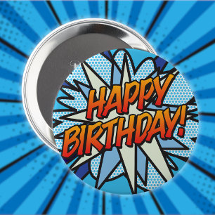 HAPPY BIRTHDAY Fun Retro Comic Book 10 Cm Round Badge