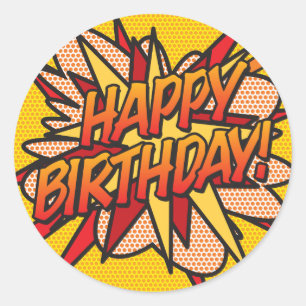 HAPPY BIRTHDAY Fun Retro Comic Book Classic Round Sticker
