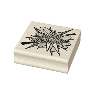 HAPPY BIRTHDAY Fun Retro Comic Book Rubber Stamp