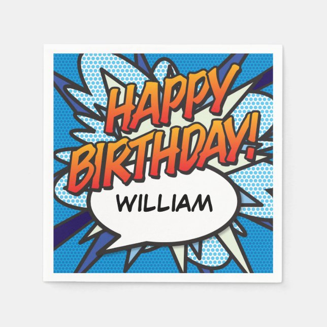 HAPPY BIRTHDAY Fun Speech Bubble Personalised Napkin (Front)