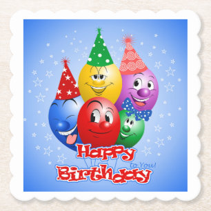 Happy Birthday, Funny Balloons, Paper Coaster
