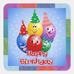 Happy Birthday Funny Balloons Square Sticker