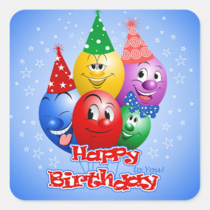 Happy Birthday Funny Balloons, Square Sticker