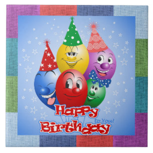 Happy Birthday Funny Balloons Tile