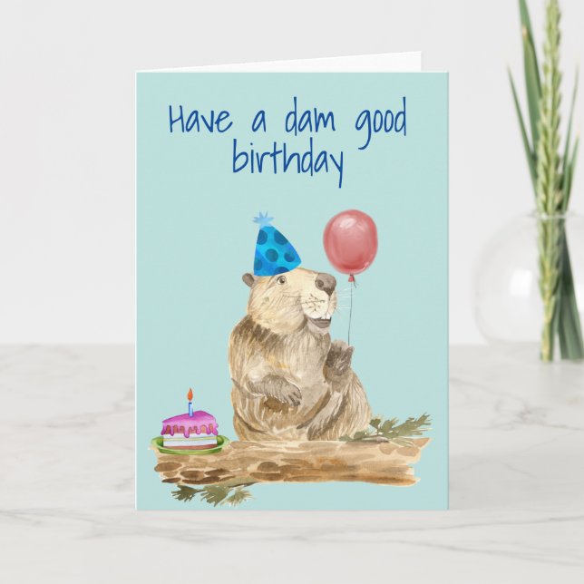 Happy Birthday Funny Beaver Card (Front)