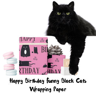 Happy Birthday Funny Black Cats Wrapping Paper