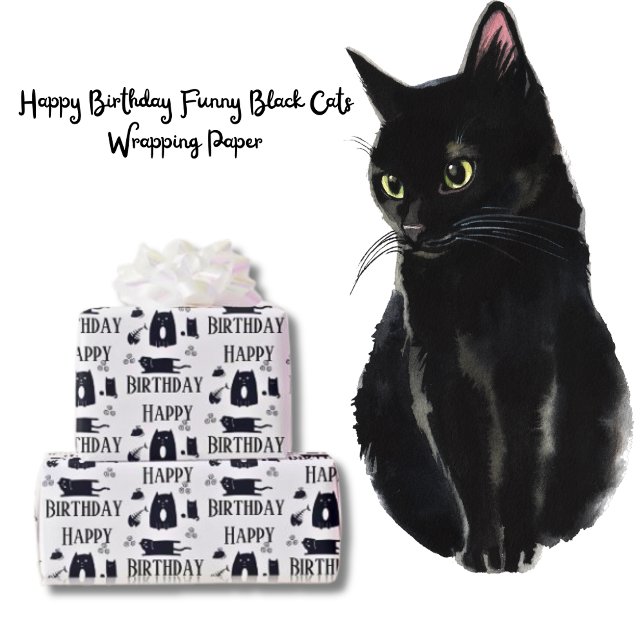 Happy Birthday Funny Black Cats Wrapping Paper (Happy Birthday Funny Black Cats Wrapping Paper)