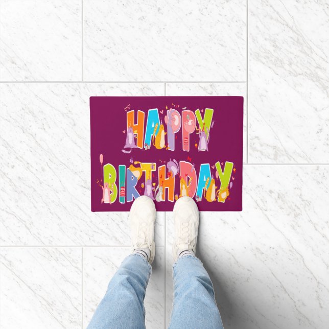Happy Birthday Funny Cat Lover Bday Celebration Doormat (Indoor)