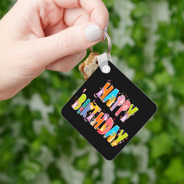 Happy Birthday Funny Cat Lover Bday Celebration Key Ring (Hand)