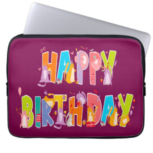 Happy Birthday Funny Cat Lover Bday Celebration Laptop Sleeve