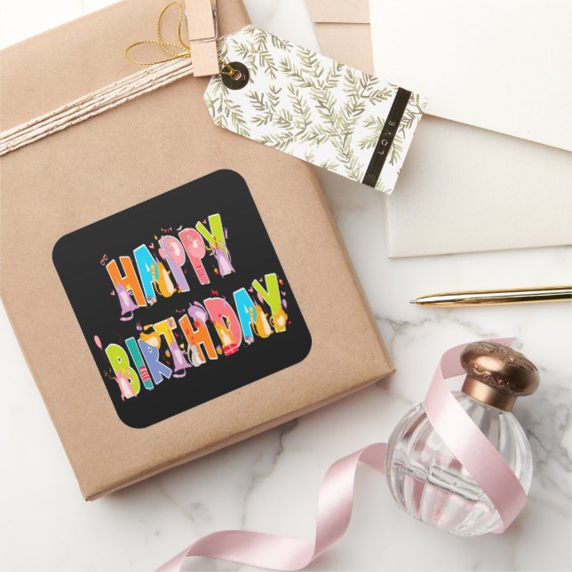 Happy Birthday Funny Cat Lover Bday Celebration Square Sticker (Gifting)