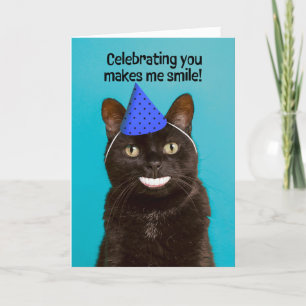 Happy Birthday Funny Cat With Human Smile Holiday Card