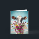 Happy birthday funny cow card<br><div class="desc">Folded Birthday Card – Funny Cow & Flowers (Photo Collage Style, Custom Text) Make someone laugh on their special day with this quirky folded birthday card featuring a hilarious cow surrounded by bright, cheerful flowers. Created in a playful photo collage art style, this eye-catching design is full of character and...</div>